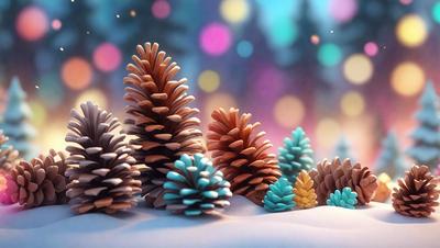 The primary subject of the image is a group of three pine trees, each with a different color, standing in a snowy environment. The setting is a winter landscape with a snow-covered ground. The visual style of the image is digital art, as it appears to be a 3D model of the pine trees. The colors and mood of the image are predominantly white and cold, as the snowy environment and the pine trees create a serene and wintry atmosphere.